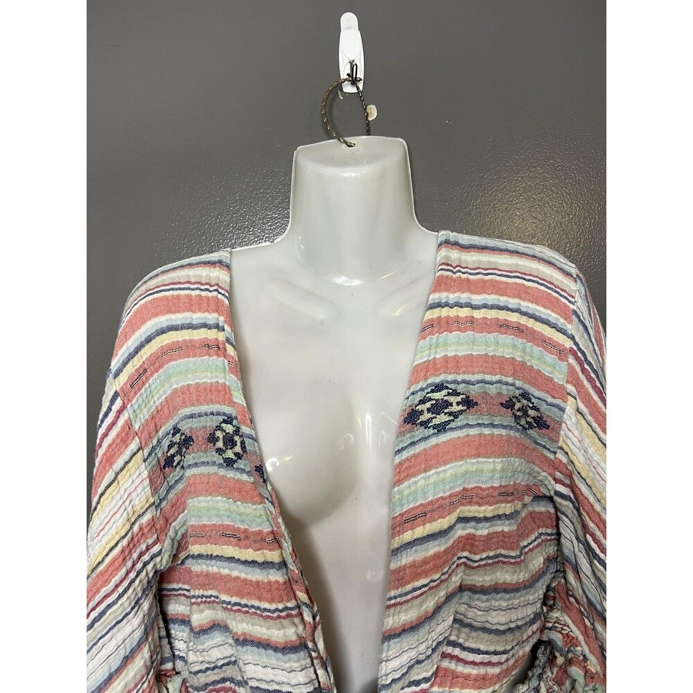 Tasha Polizzi Blouse Womens Medium Multicolor Tie Front Cropped Bell Sleeve